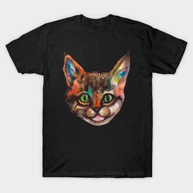 Watercolor kitty cat face T-Shirt by deadblackpony